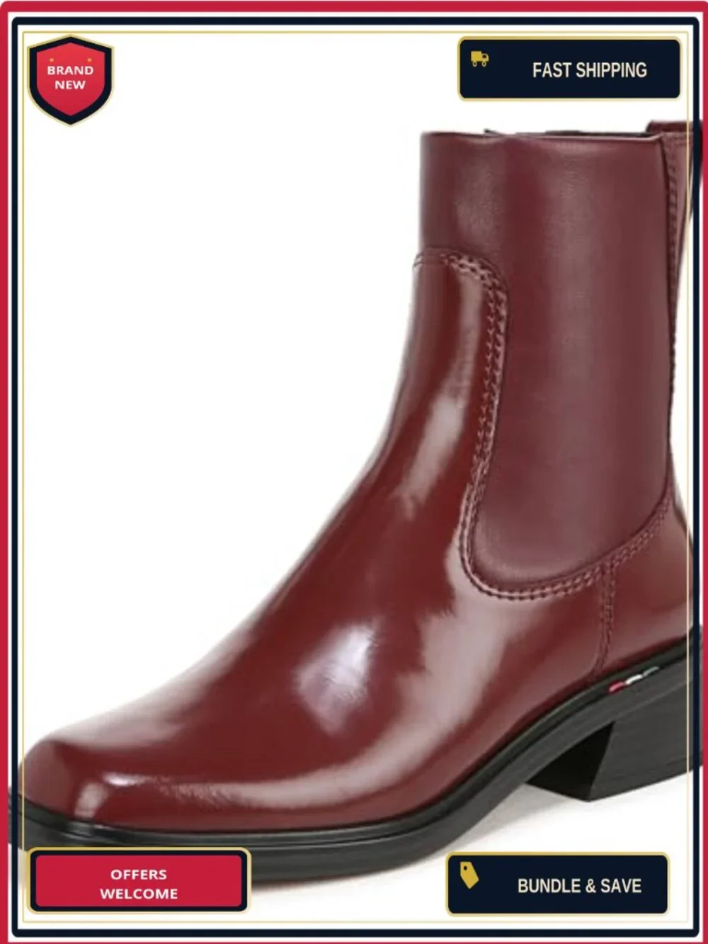 Women's Ankle Booties Low Block Heel Zipper Square Toe Leather